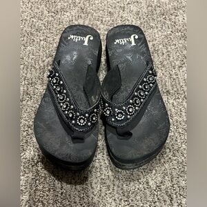 Justin Black Beaded Sandals